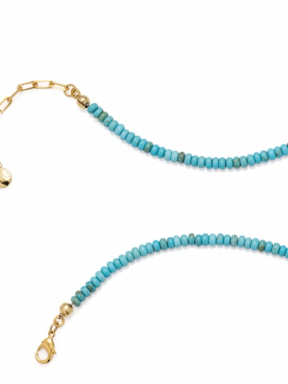 MAYAMAR Turquoise Beads Necklace Inial F NEW in Drawstring Pouch - Picture 4 of 7